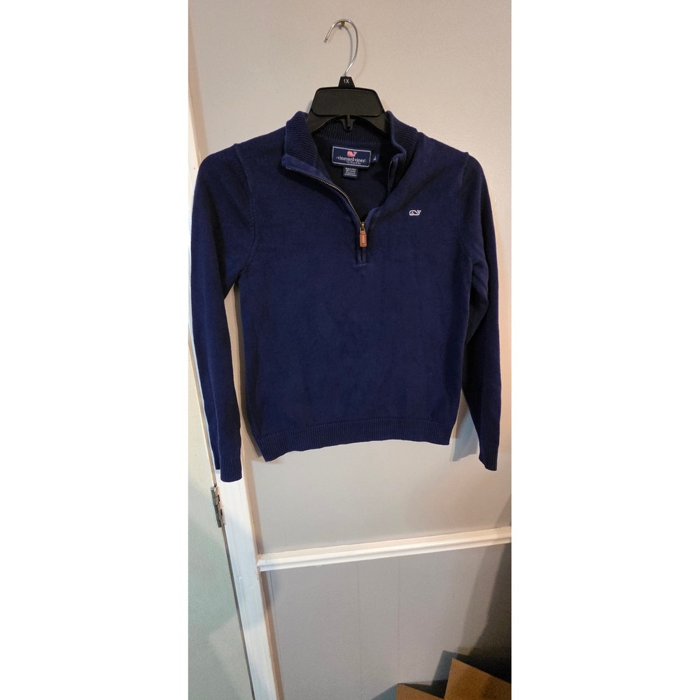 Vineyard Vines Boys Navy Blue 100% Cotton Quarter Zip Sweater Size L 16